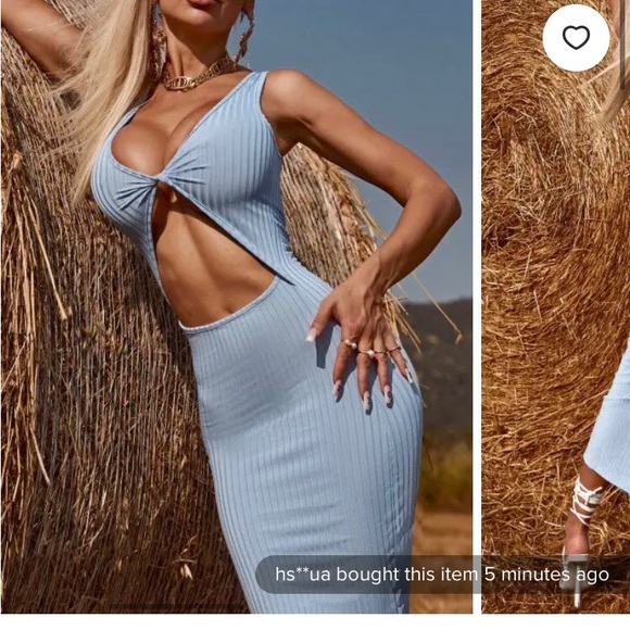 Rib-knit Twist Cutout Split Side Slinky Tank Dress - Light Blue M - Picture 1 of 2